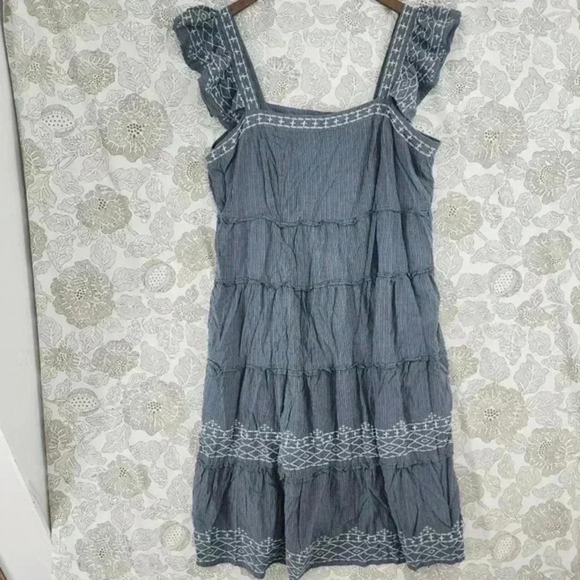 Knox Rose Embroidered Midi Tunic Ruffle Tank Dress XXL Gray‎ Slate - Picture 1 of 8